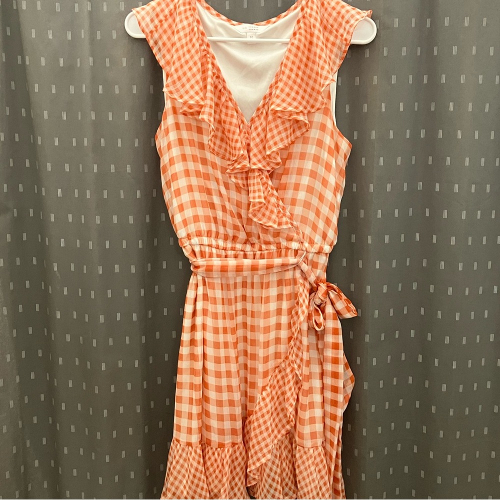 LC Lauren Conrad orange and white checkered dress size medium - Picture 2 of 7